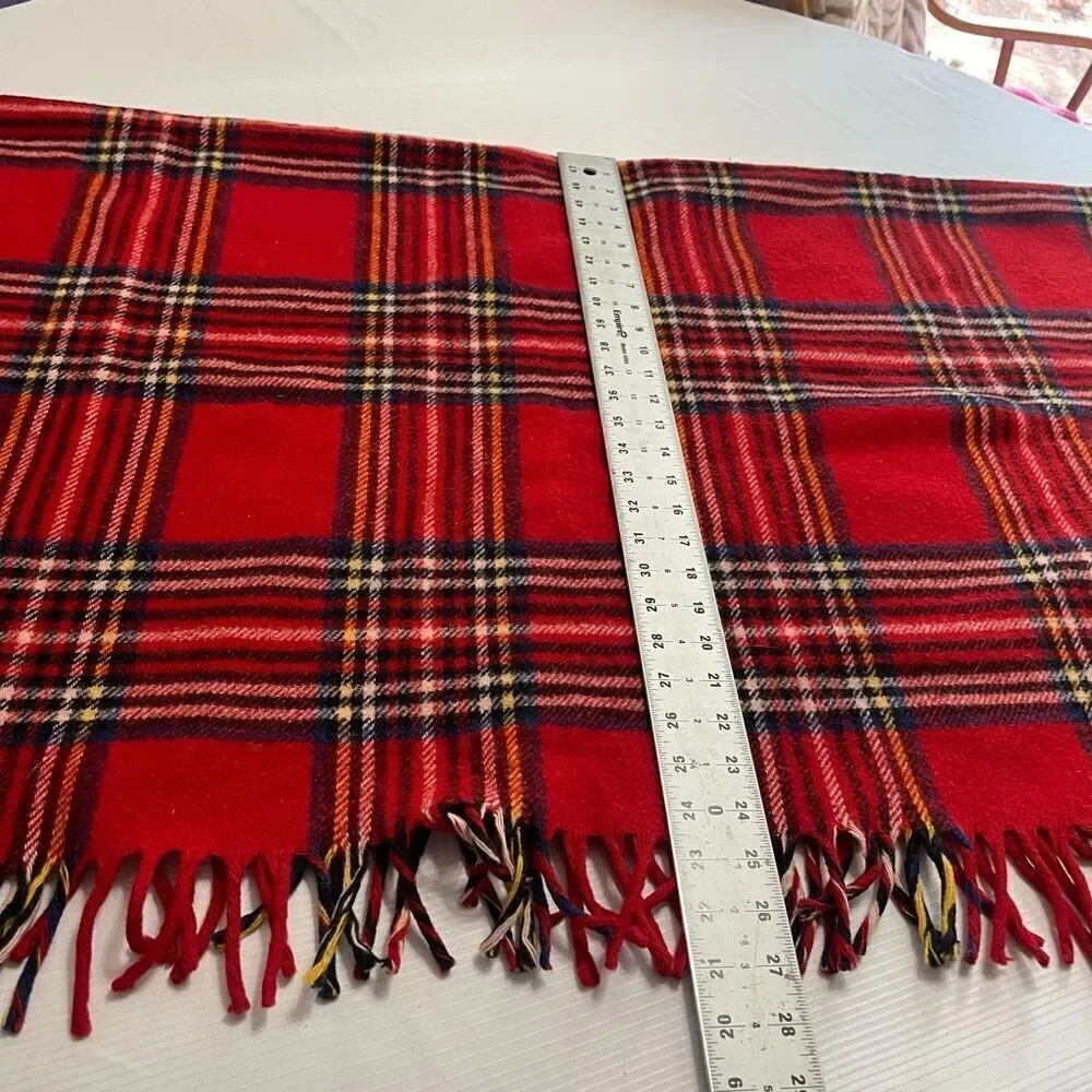 Faribo Wool Fringed Throw Lap Blanket Red Tartan Plaid Wool